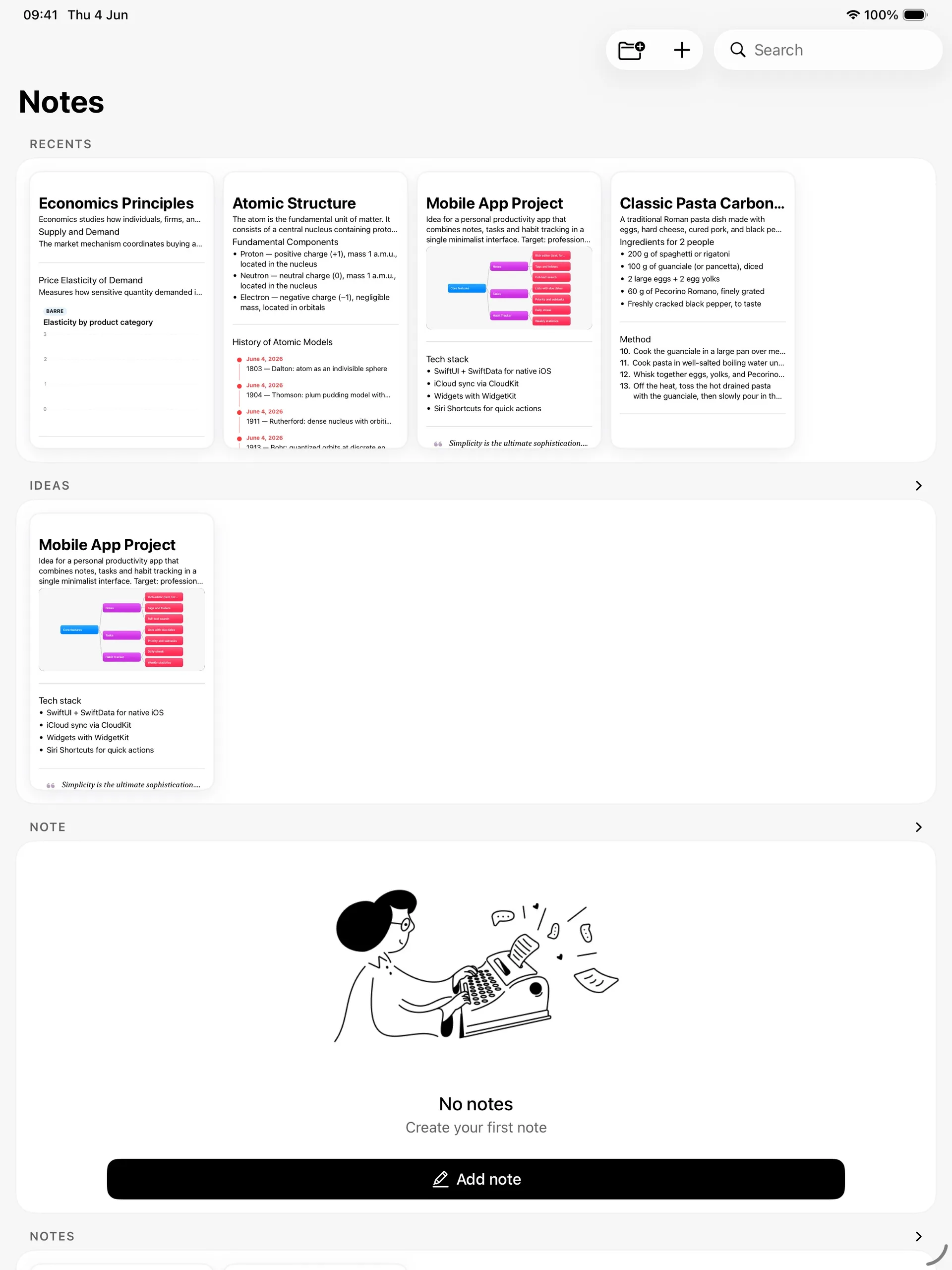 NoteBrain on iPad, screenshot 1