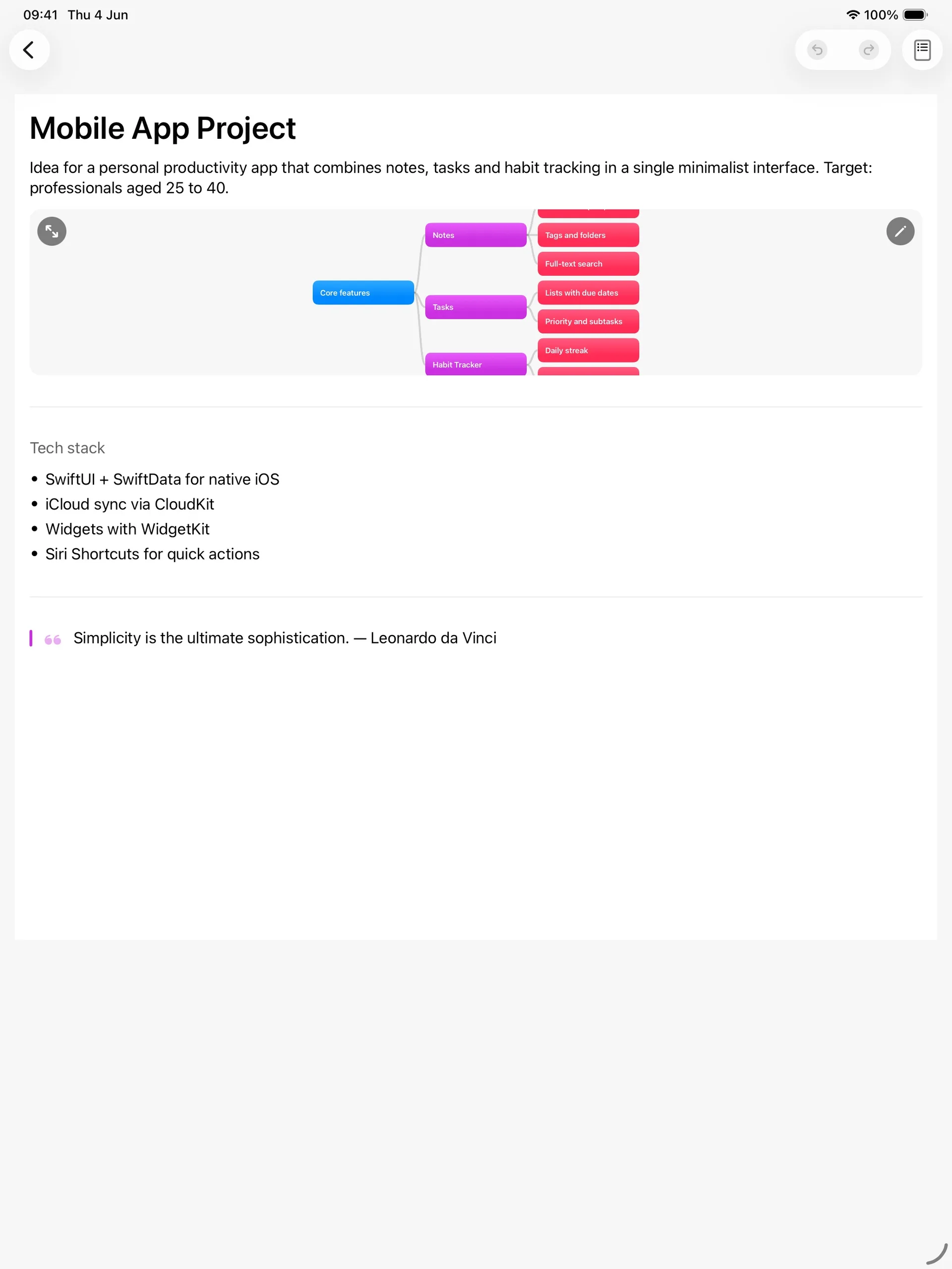 NoteBrain su iPad, schermata 3