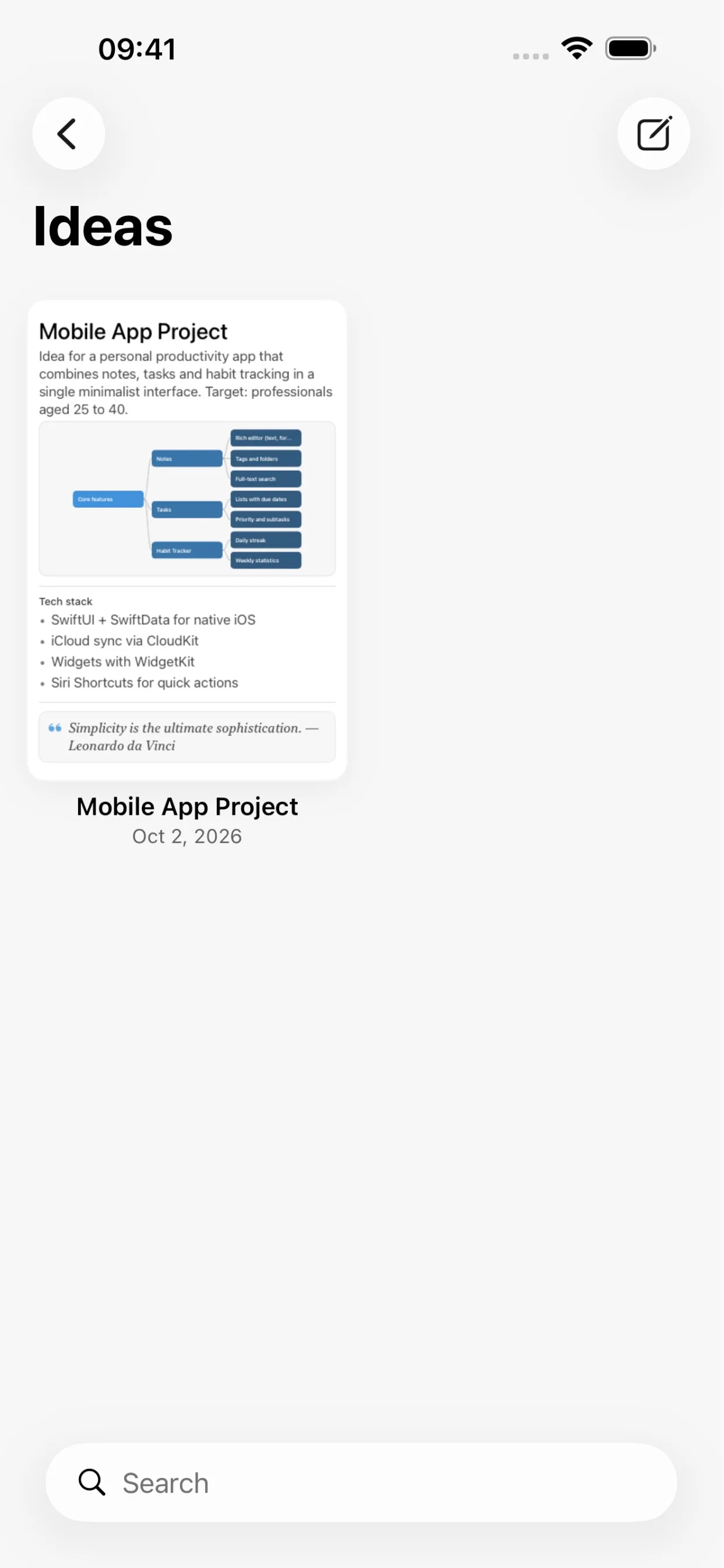 NoteBrain su iPhone, schermata 1