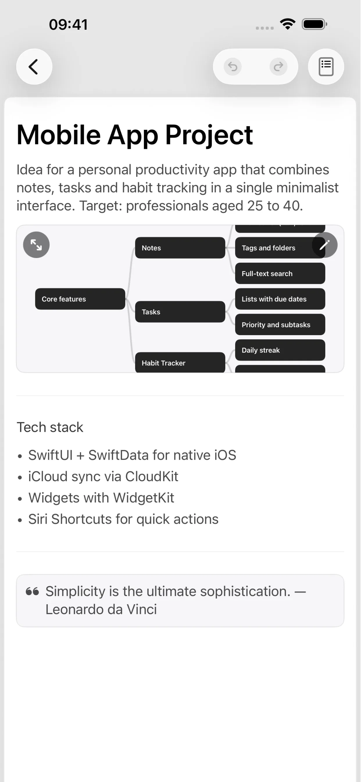 NoteBrain su iPhone, schermata 2